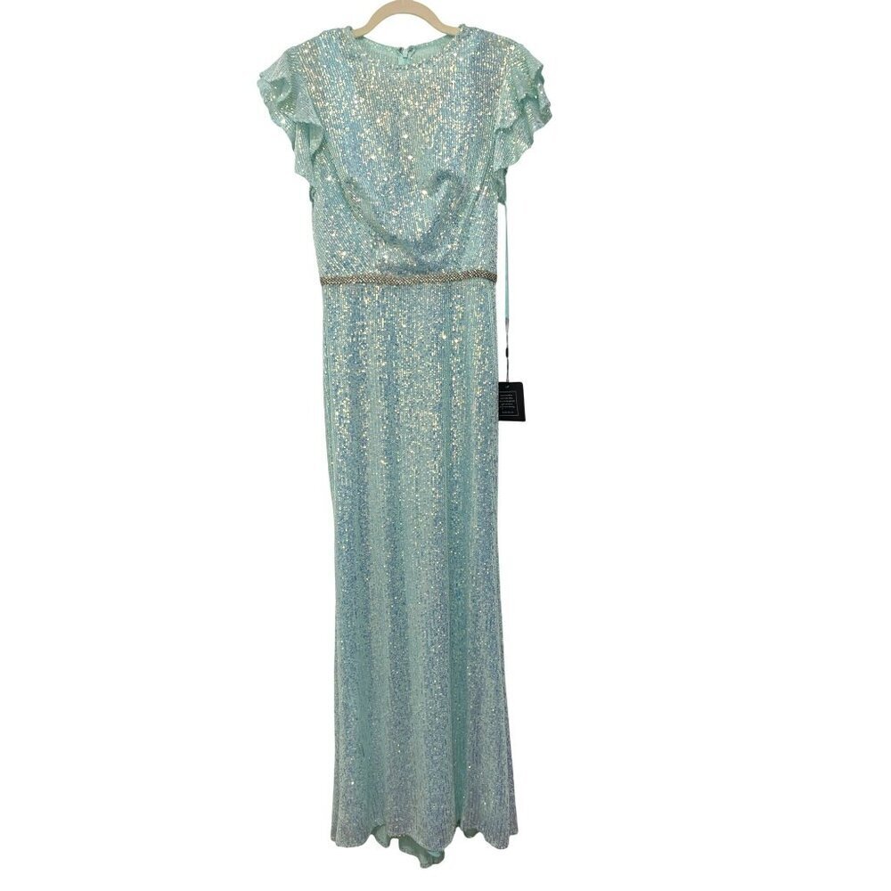 Mac Duggal 26942 Size 4 Sequin Rhinestone Blue Maxi Formal Dress NWT - Picture 4 of 8